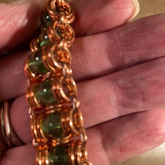 Chunky Copper & Glass Bead Handmade Bracelet - Picture 4 of 10